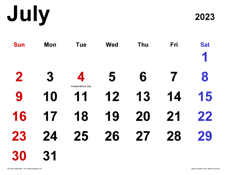 July 2023 Calendar: A Guide to Planning Your Month